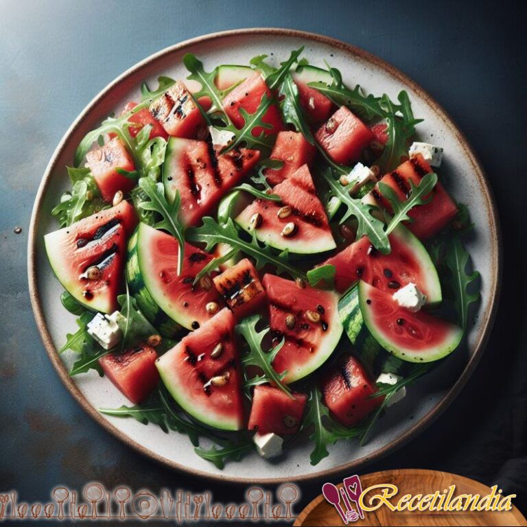 Ensalada de sandía a la parrilla con rúcula y queso fresco Ensalada de sandía a la parrilla con rúcula y queso fresco