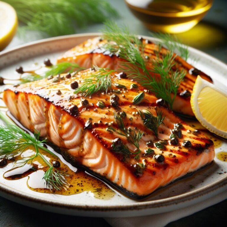 Salmón en planchas con glaseado de mostaza y eneldo Salmón en planchas con glaseado de mostaza y eneldo